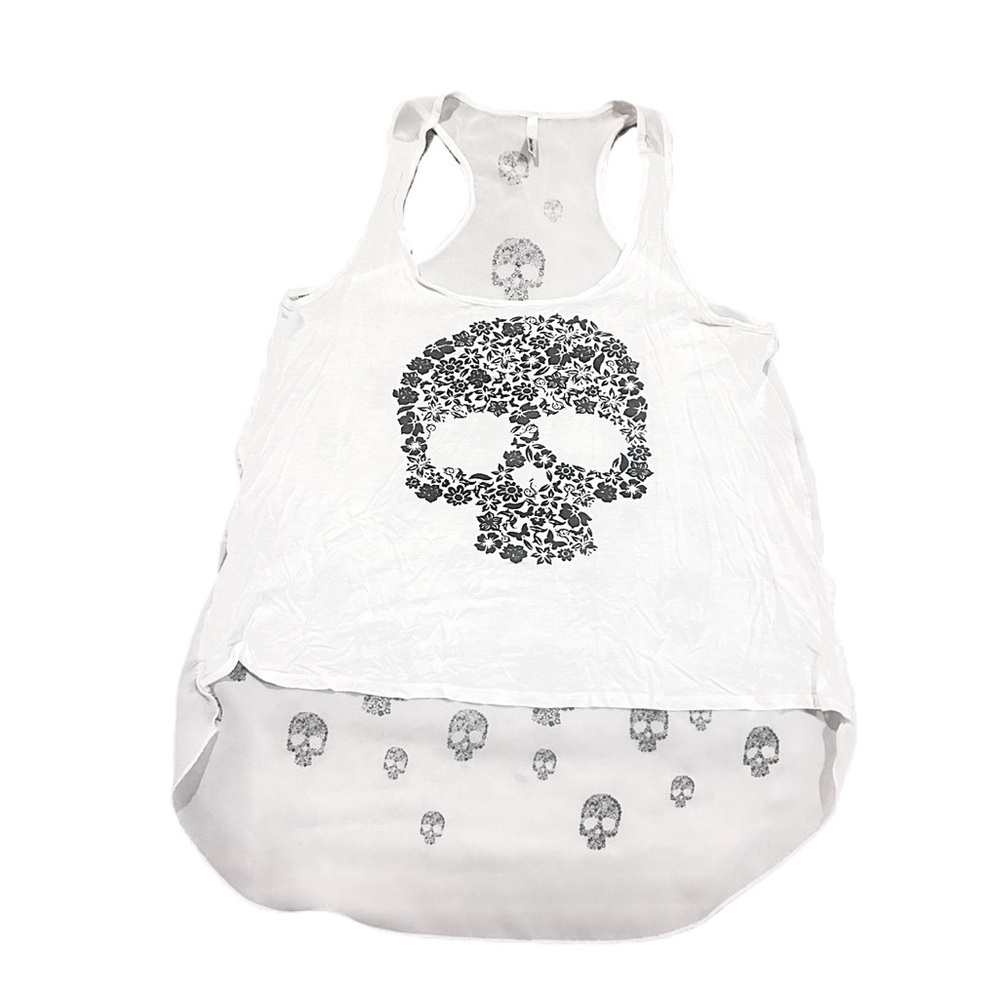 Hi Low Skull Print Tank Top with mesh see through back